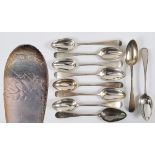 Ten silver old English pattern tablespoons, engraved a sinking ship crest beneath a motto,