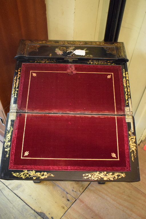 A Victorian papier mache lady's writing desk, with gilt and mother of pearl inlaid floral and - Image 2 of 6