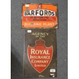 Two small enamel advertising signs, agency of the Royal Insurance Company Limited, 25 cm wide and