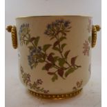 A Worcester blush ivory jardiniere, decorated flowers and foliage, puce mark to base, 20.5 cm high