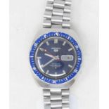 A gentleman's stainless steel Seiko Sports wristwatch, with a blue dial and centre seconds