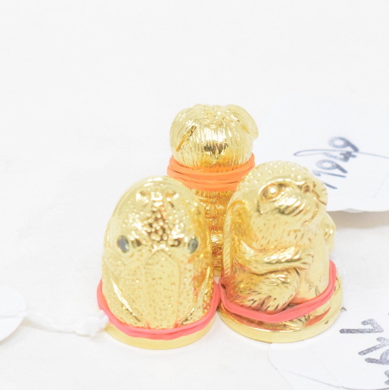 Three gold plated novelty animal thimbles Modern