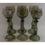 A set of six Art Nouveau style hock glasses, with gilt decoration, 21 cm high (6)