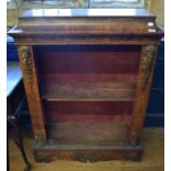 A Victorian inlaid walnut pier cabinet, the arched panel door inset a porcelain plaque decorated