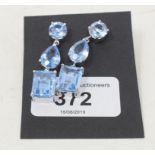 A pair of silver, blue topaz and aquamarine drop earrings Modern