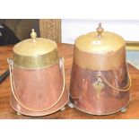 A pair of brass and copper churns, 42 cm high (2)