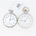 A silver open face pocket watch, and another similar (2)
