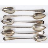 A set of six early 19th century silver Old English pattern basting spoons, initialled D beneath a