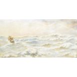 J B Collins, An Equinoctical Gale, oil on board, signed and dated 1900, inscribed verso, 62 x 125 cm