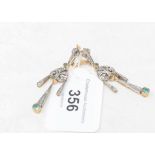 A pair of 9ct gold, emerald and diamond drop earrings Modern