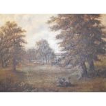 Constance Dickins, a parkland scene with figures and animals, oil on canvas, signed and dated