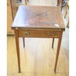 An Edwardian inlaid mahogany envelope card table, 56 cm wide