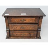 An oak table top chest of three drawers, 35.5 cm wide