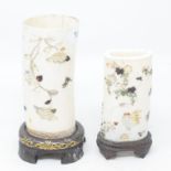 A Japanese ivory tusk section, with Shibayama type inlaid decoration in the form of birds and