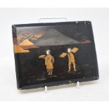 A Japanese lacquered photograph album, decorated figures in a landscape, 20 cm wide