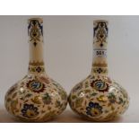 A pair of Zsolnay Pecs style vases, decorated flowers, 20 cm high (2)