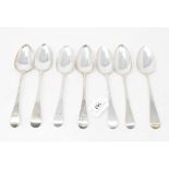 Seven silver Old English pattern tablespoons, crested or initialled, various dates and makers,