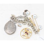 An oval silver locket, six 9ct gold mounted dress studs, and other items