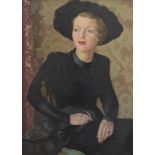 English school, mid 20th century, a portrait of a lady wearing a green dress, initialled and dated