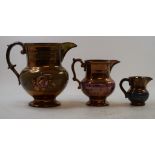 A collection of Victorian copper lustre jugs, and other similar items (box)