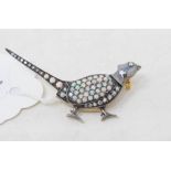 A 9ct gold and silver opal and diamond pheasant brooch Modern