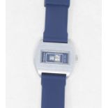 A gentleman's Prager jump hour wristwatch, with a blue dial