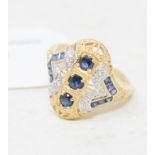 A 9ct gold, sapphire and diamond Art Deco style ring, approx. ring size O Modern