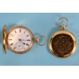 An 18ct gold hunter pocket watch, monogrammed, the enamel dial signed John Forrest, London See