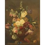 English school, a still life of flowers in a bowl, oil on canvas, 74.5 x 59.5 cm