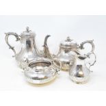 A silver plated four piece tea set, a silver plated toast rack, and other silver plate (box)