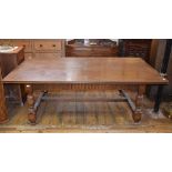 An oak refectory style table, 214 cm wide