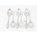 A set of six early 19th century silver fiddle and thread pattern dessertspoons, crested, London