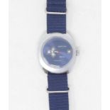A gentleman's stainless steel Sperina jump hour wristwatch, with a blue dial