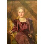 English school, early 20th century, a portrait of a seated lady wearing a purple velvet dress and
