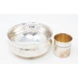 A modern silver bowl, with hammered decoration, 11 cm diameter, approx. 6.4 ozt, and a Continental