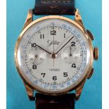 A gentleman's 18ct gold Jollis chronograph wristwatch, with Arabic numerals and two subsidiary dials