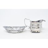 A George III silver cream jug, London 1811, and a silver bon bon dish, approx. 9.5 ozt (2)