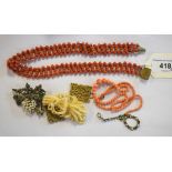 A coral bead necklace, other coral and jewellery **PLEASE NOTE: Two of the coral necklaces have been