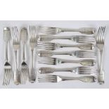THIS LOT HAS BEEN WITHDRAWN: A set of twelve Victorian silver fiddle pattern table forks,