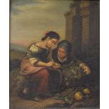 Continental school, the fruit pickers, oil on panel, 20 x 17 cm, pair (2)