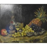 Continental school, 20th century, a still life of wine, grapes, a pineapple and an apple, oil on