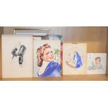 Violet E.M. Birch, assorted watercolour studies and portraits, possibly for Christmas cards (qty)