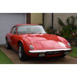 A 1969 Lotus Elan Plus 2, registration number OVG 124J, carnival red. Introducted by Lotus in 1967