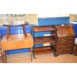 An oak coffer, with carved decoration, 84 cm wide, another coffer, a bureau, a Pembroke table, a low