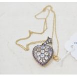 A 9ct gold and silver set moonstone and amethyst heart necklace Report by RB Modern