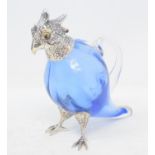 A novelty glass parrot decanter, with plated mounts, 16 cm high Modern