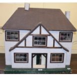 An early 20th century dolls two story house, 72 cm wide Report GH A few chips and corner knocks.