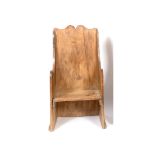 A 19th century fruitwood lambing style chair, of simple boarded constructiion See illustration