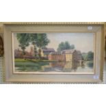 Leslie G Davie, Mill at Pont Rean, Brittany, oil on board, signed and dated '74, 29 x 59 cm,