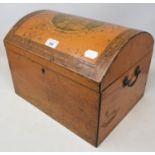 An inlaid satinwood dome top box, the lid decorated children and a horse, 36 cm wide